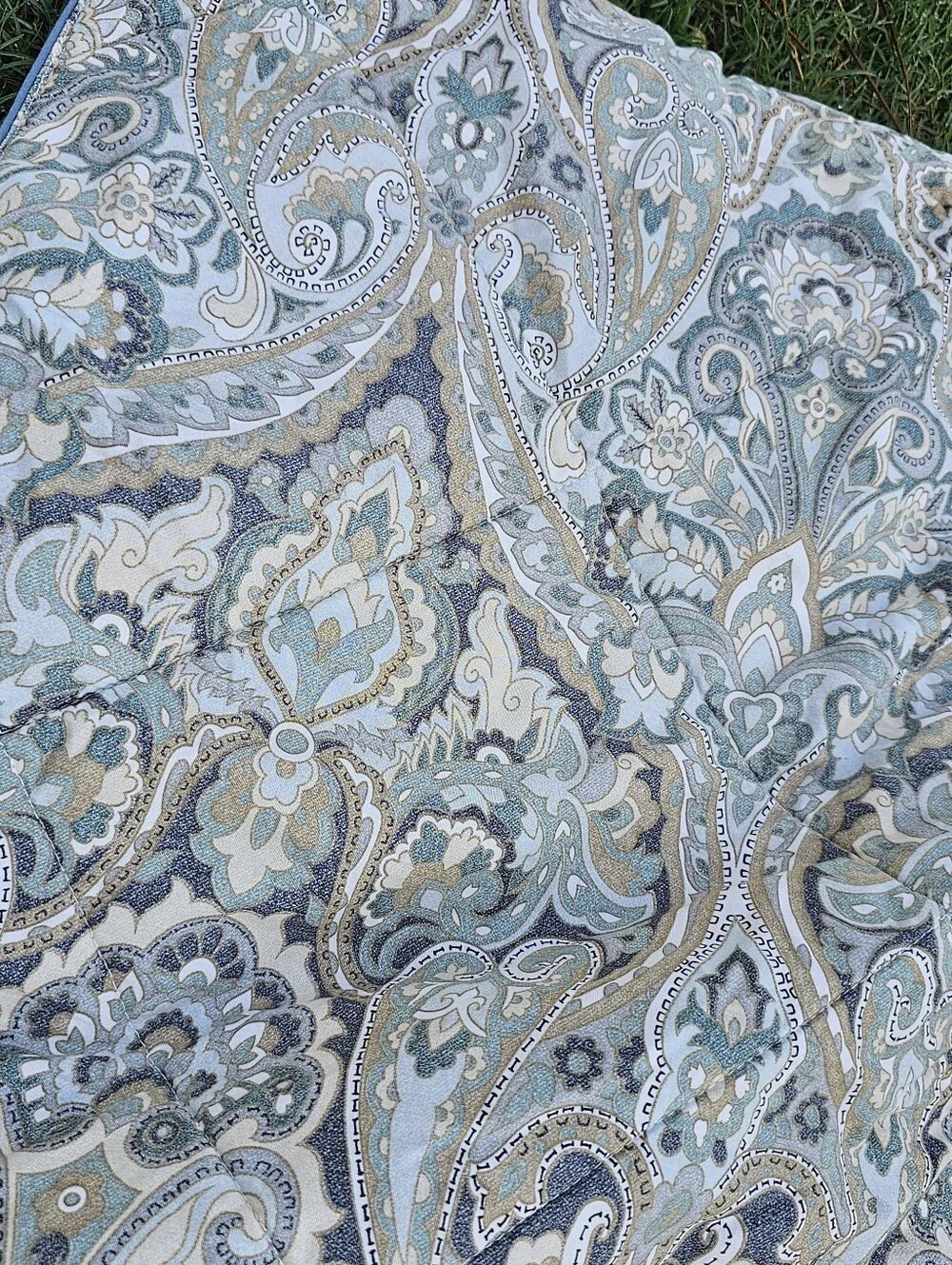 Pottery Barn McKenna Paisley Blue Organic Cotton King Sham Euro Quilted Set Read